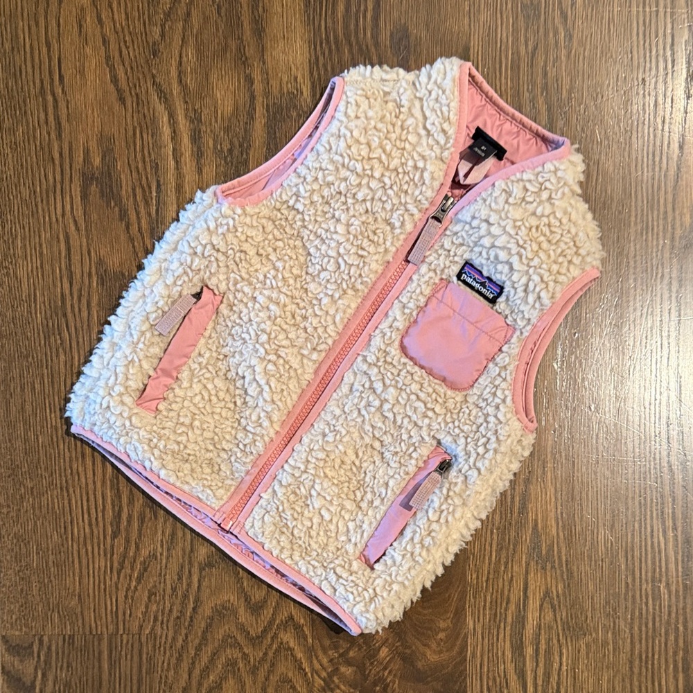Patagonia Kids Fleece Vest - Cream and Pink